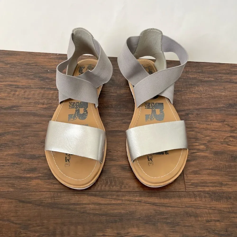 Sorel Ella Metallic Silver Strappy Leather Sandals Size 7.5